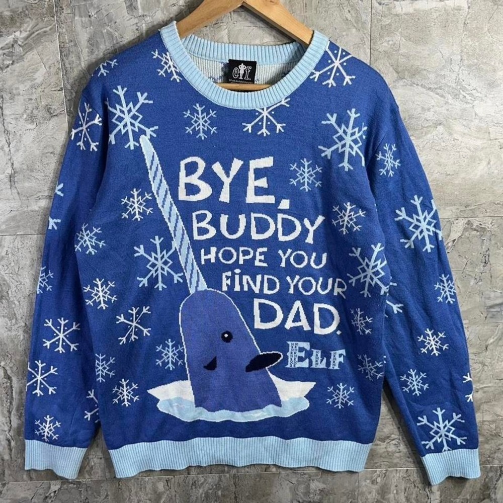 ELF The Movie Official‎ Mr. Narwhal Bye Buddy Ugly Christmas Sweater Knit L